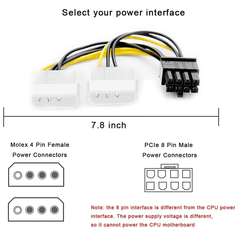 8Pin To Dual 4Pin Video Card Power Cord 180W Y Shape 8 Pin PCI Express To Dual 4 Pin Molex Graphics Card Cable