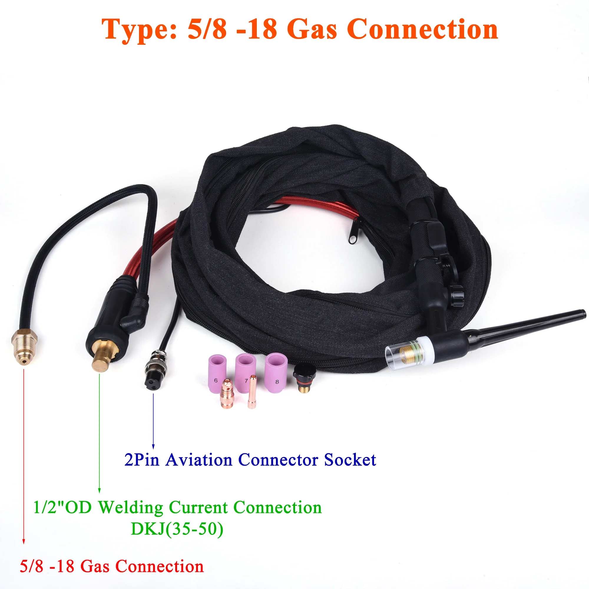 WP17 WP17FV WP17F TIG Welding Torch Gas-Electric Integrated Red Rubber Hose 4M 35-50 Euro Connector 13FT Air Cooled