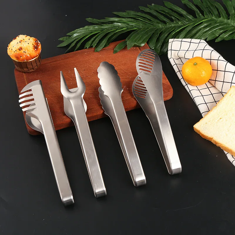 

Щипцы для еды из нержавеющей стали, серебряные зажимы для гриля для стейка, зажим для салата, барбекю, хлеба, кухонные аксессуары для приготовления пищи