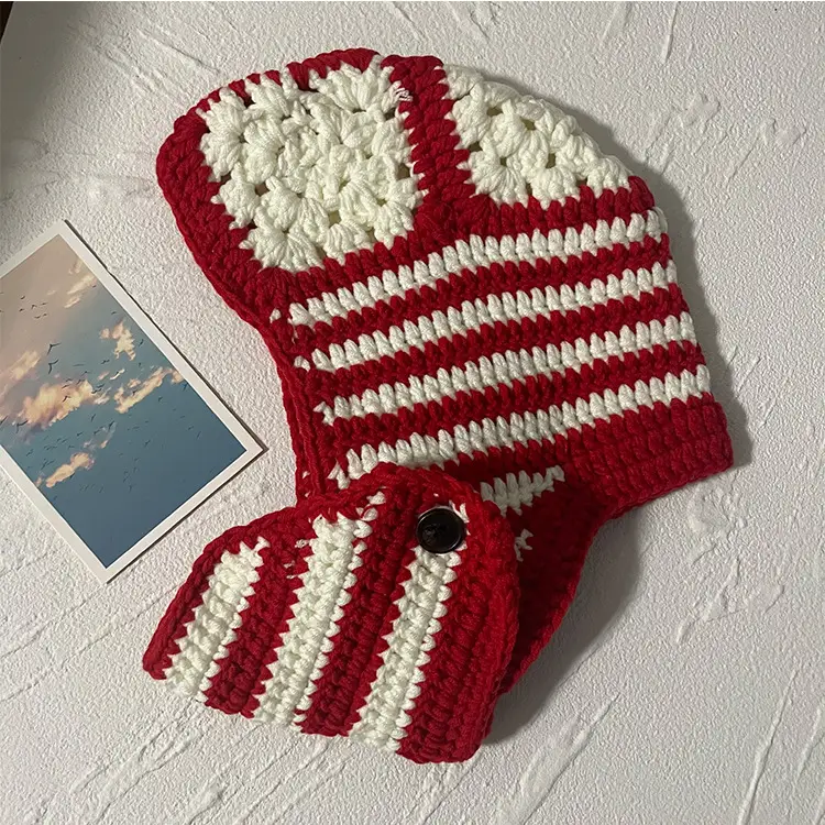 INS Korea Autumn Winter Flower Striped Y2K Balaclava Thief Hats For Women Men Mask One-piece Knitted Beanie Caps Gorras - Image 13
