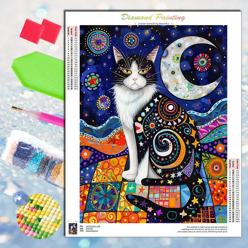 

CHENISTORY 5D Diamond Painting Abstract Cat Full Drill Square/Round Diamond Mosaic Animals Embroidery Gift Home Decor