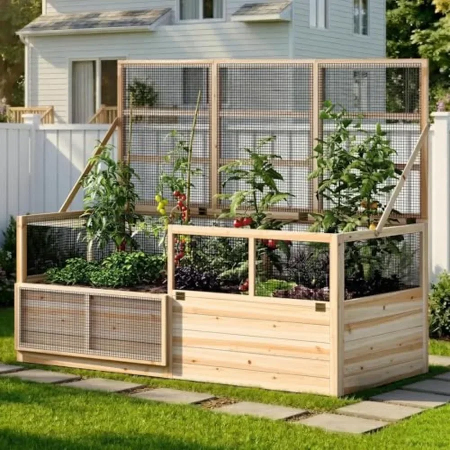 Raised Garden Bed with Fencing and Trellis, 18