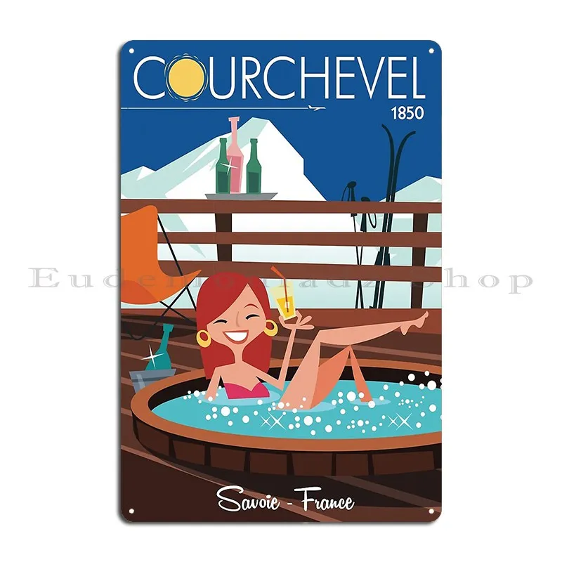 Courchevel Hot Tub Ski Poster Metal Plaque Poster Cinema Cave Cave Create Garage Tin Sign Poster