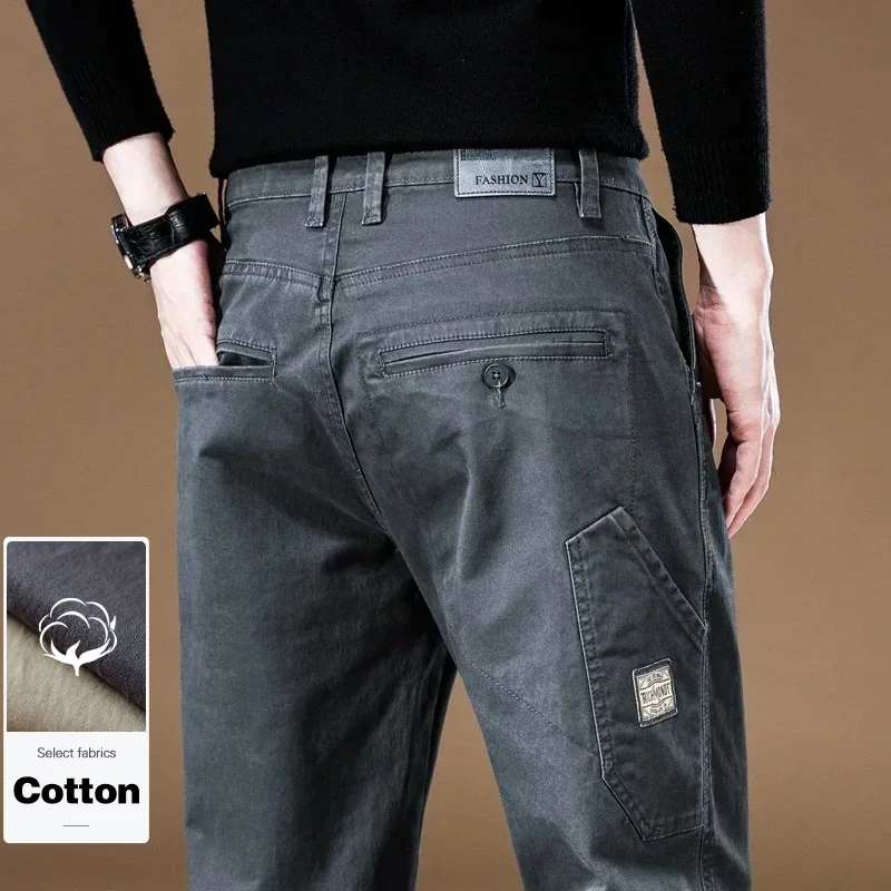 Herfst heren 97% katoenen cargobroek losse taps toelopende splitsen elastische casual broek hoge kwaliteit retro Amerikaanse joggingbroek