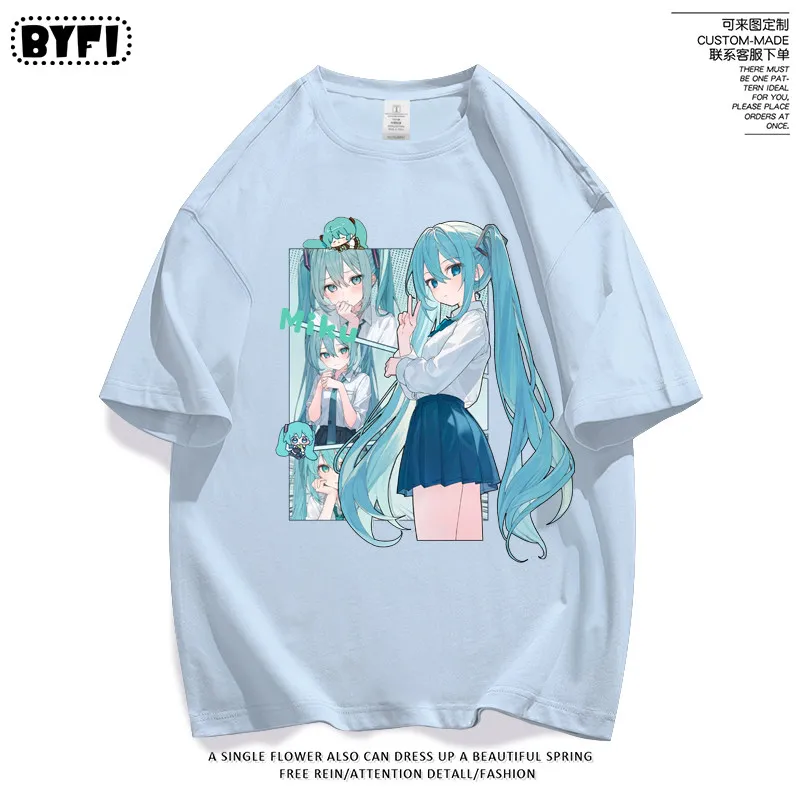 Hatsune Miku Future Collaboration Short Sleeve T-Shirt Pure Cotton Unisex Kids Teens Summer Loose Fit Fashion Student Apparel
