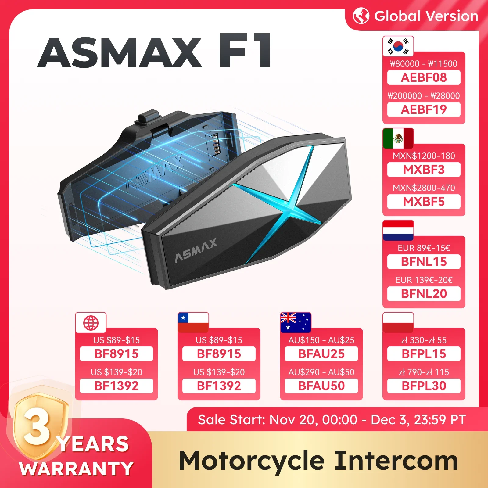 Рисунок 1 - ASMAX F1 Bluetooth-домофон для мотоцикла