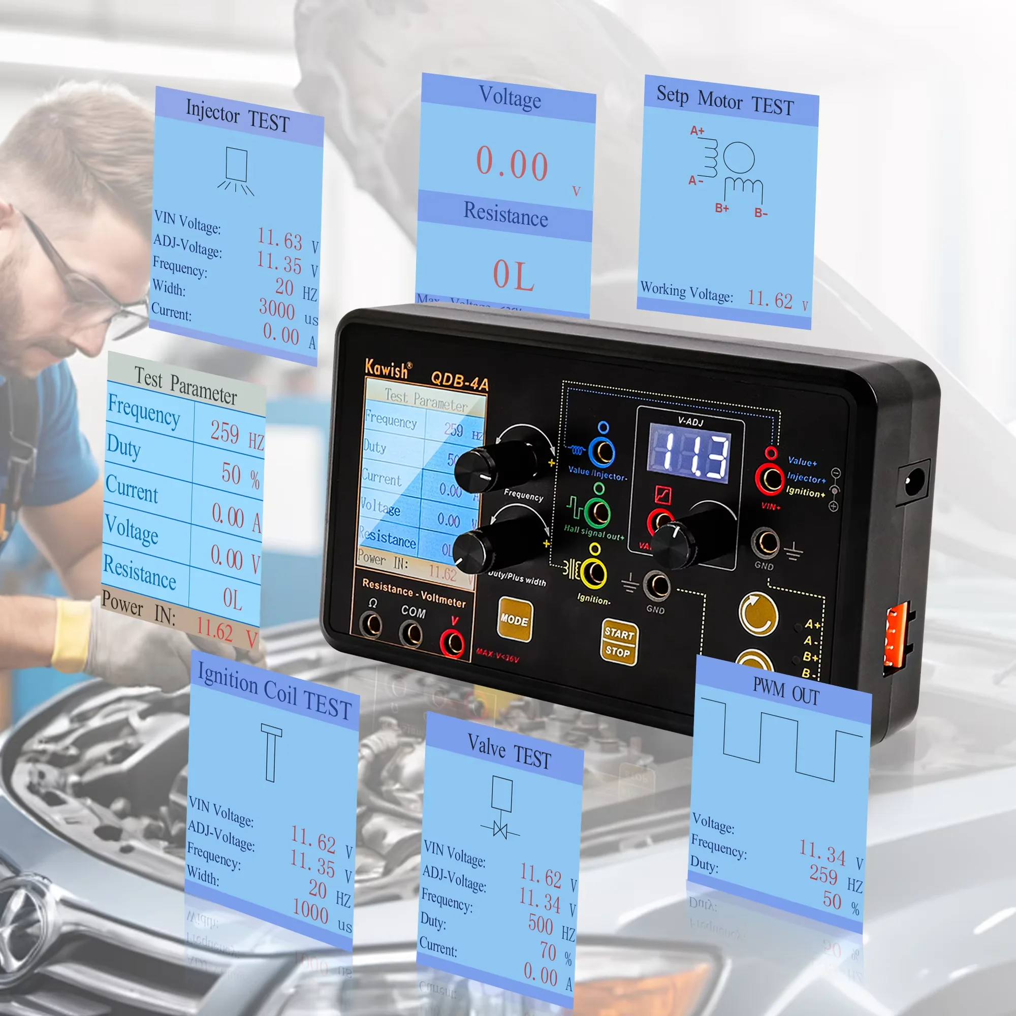 تحديث! مع إطار دعم ملف الإشعال التلقائي اختبار حاقن الملف اللولبي صمام المهمل محرك متدرج أداة اختبار محرك محاكاة #4