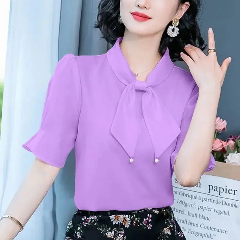 Blouse Women Shirt Women's Bubble Sleeve Chiffon Shirt Summer Women's Chiffon Blouse Shirt Blusas Mujer De Moda