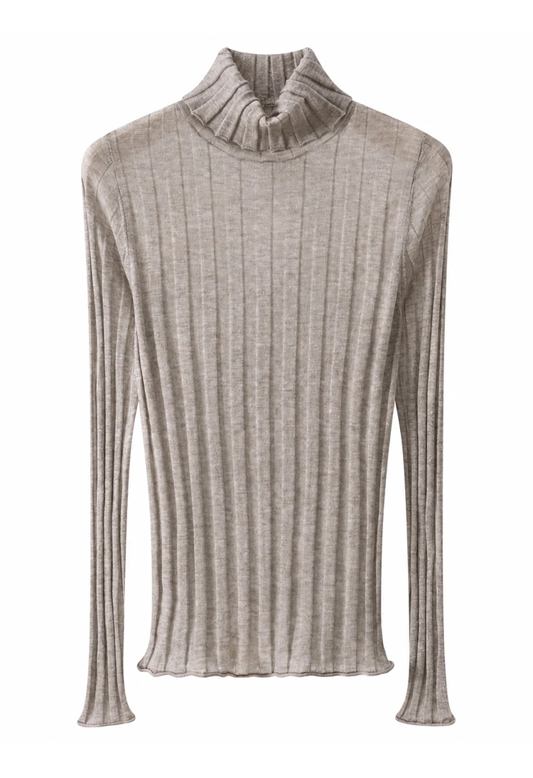 BD3621695 Damen Rollkragenpullover aus Lurex-Wollmischung mit breiten Rippen, langen Ärmeln und Wellensaum, dezenter Luxus für den frühen Herbst. – Detail 16