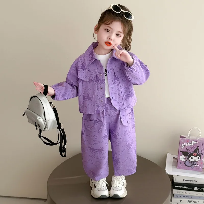 

Kawaii Kuromi Sanrio Children Cute Cartoon Long Sleeve Jacket Student Comfortable Sports Clothes Trousers Gift for Kids