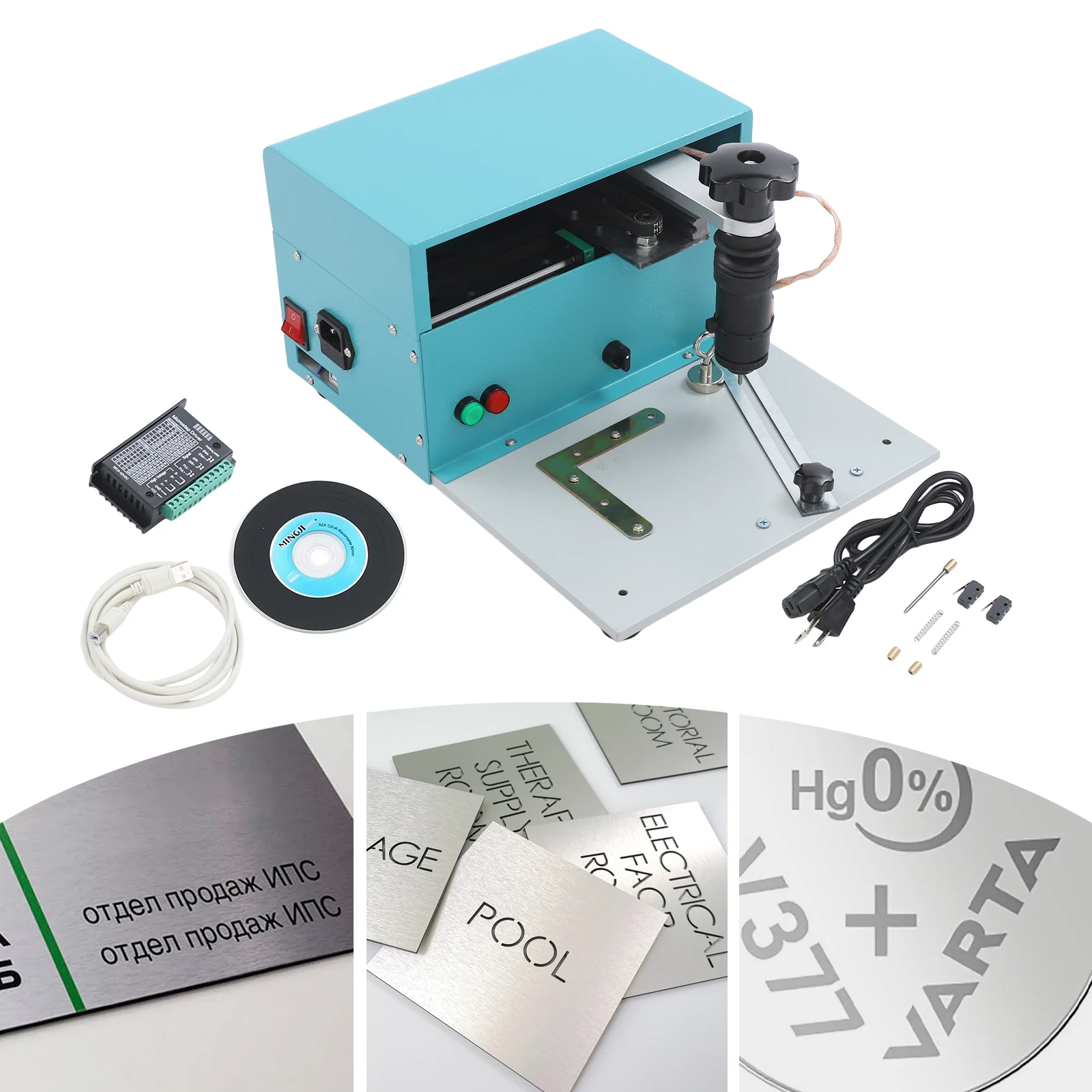 Desktop Electric Metal Marking Engraver, Industrial Nameplate Marker 110V US Plug, USB‑Connected Dot Peen Machine for Metal & Non‑Metal Plates