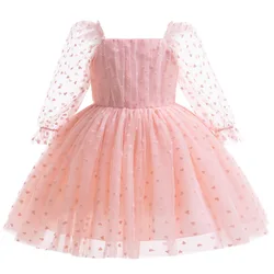 0-6-year-old girl dress pink wave dot sweet cute casual dress tulle foreign qi summer outdoor cotton sleeve childrens clothing