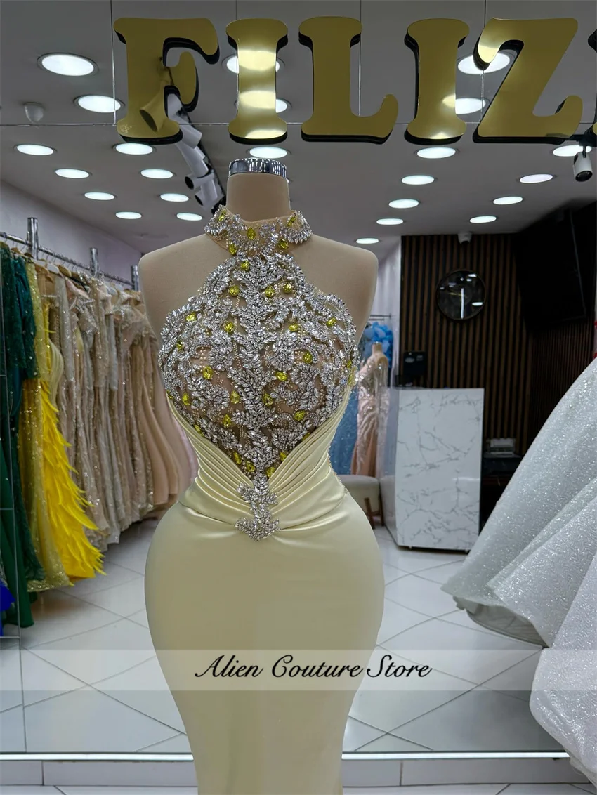 

Glitter Yellow Mermaid Evening Dresses Birthday Party Second Reception Gowns Beaded Prom Dress Vestidos De Cóctel Customized