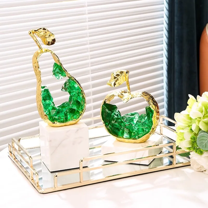 Luxury fruit-shaped crystal decorative items for home use, such as pear crafts for TV cabinets.