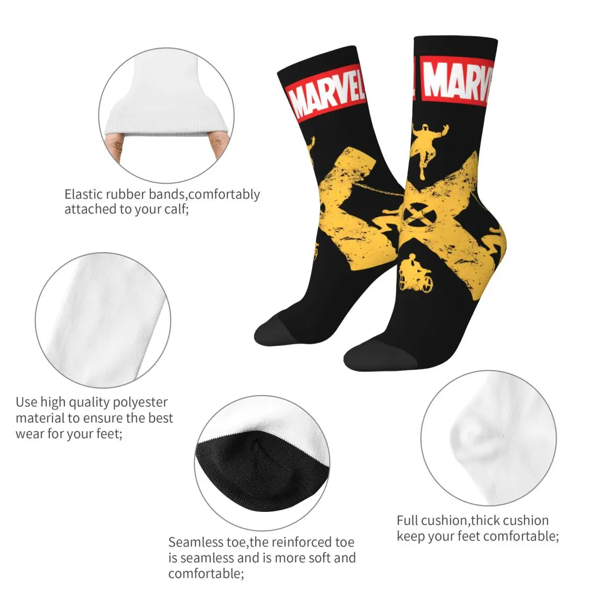 Divertenti calzini da uomo Happy X Vintage Harajuku Marvel X-man Deadpool & Wolverine Street Style Novità Casual Crew Crazy Sock