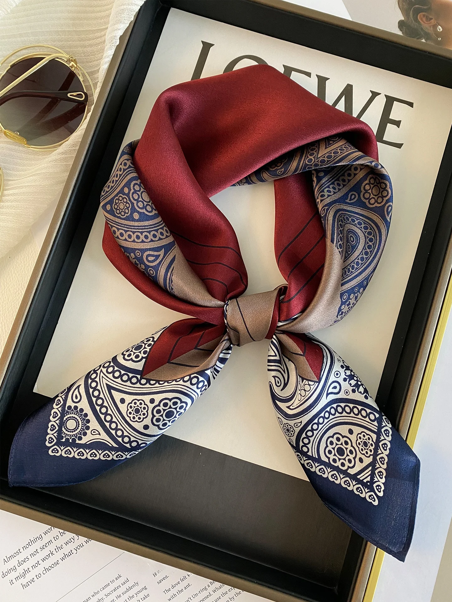 赤いシルクスカーフ-レディース-高級-中サイズ-多用途-シルクスカーフ-ショール-ネクタイ-春夏秋冬-季節限定