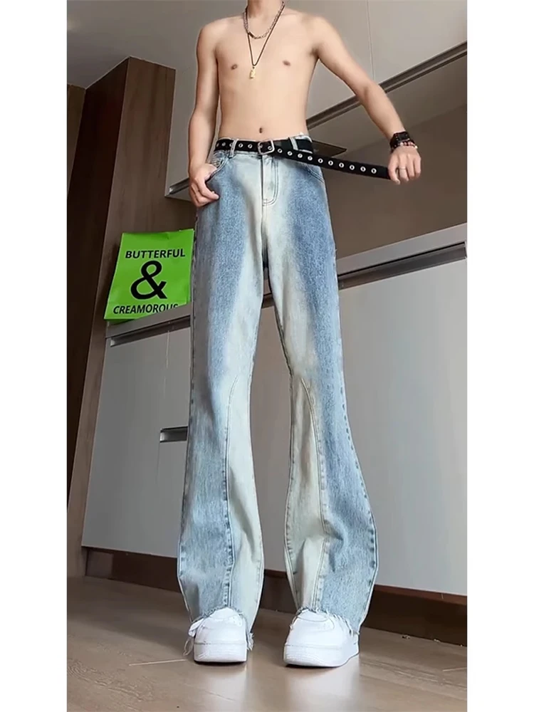 

Мужские джинсы Cleanfit Slimming с высокой талией, прямые, в американском уличном стиле, с нашивками, для высоких подростков, хлопок/полиэстер