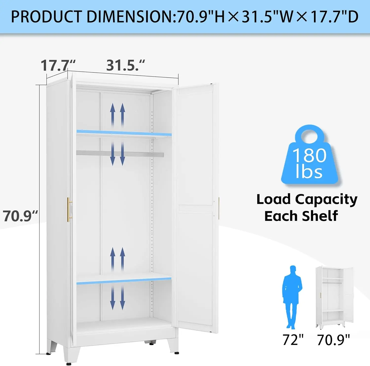 , Steel Clothing Storage Cabinet with Adjustable Shelves and Hanging Rod, Household Steel Wardrobe Storage Cabinet with Adjustab