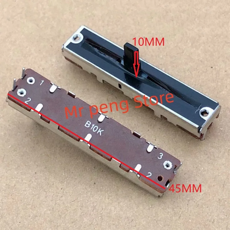 2pcs  45MM mixer fader mono B10K3 pin B103 Keyboard 4.5cm straight sliding carbon film potentiometer