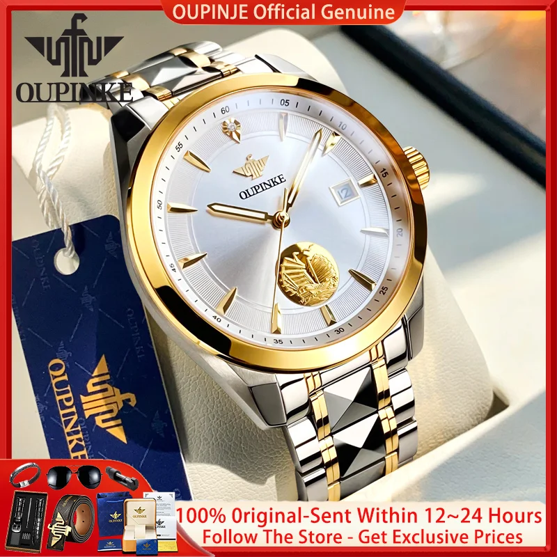 OUPINKE 3226 Real Gold Diamond Men Watch Luxury Swiss Automatic Mechanical Watch Top Original Brand Sapphire Mirror Men Watch