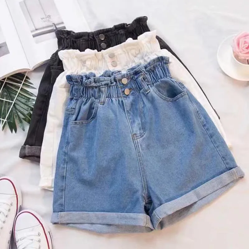 

Fashion High Waist Double Button Splice Denim Shorts Women's Commuter Loose 2024 Pants Female Casual Streetwear Jeans F161