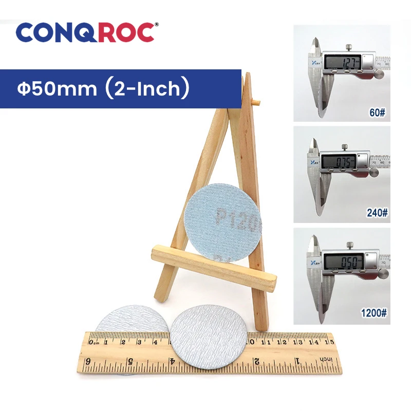 50mm(2-Inch) Sanding Discs White Fused Alumina Hook and Loop Dry Sanding Papers 200-Piece Grit 60~1200