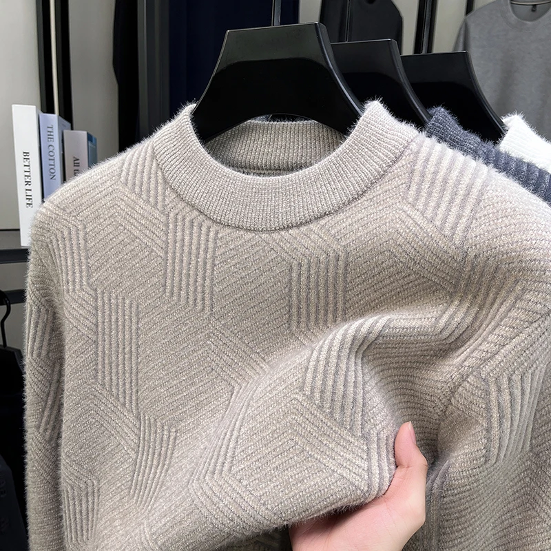 

Высококачественный мужской трикотажный круглым воротником свитер мода простая чистый цвет печать отдых осень зима утолщение тепло роскошь новая модель джемпер