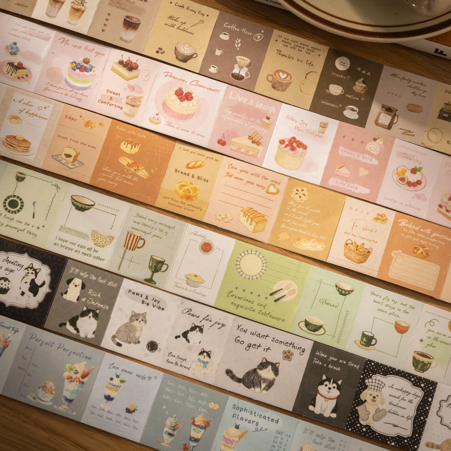 1PCS Writable Paper Soft Afternoon Sticker Tape Cute Coffee Cat Dessert Decor for Journal Scrapbooking