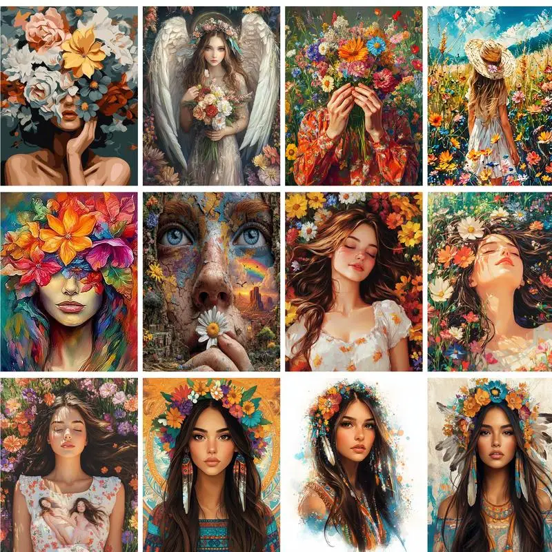 

GATYZTORY Oil Painting By Numbers Kill Time Drawing By Numbers Flower Girls Handiwork Coloring By Numbers Home Decors Diy Gift