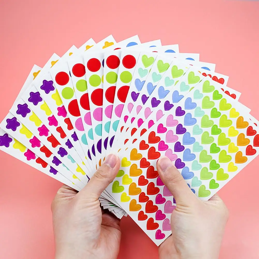 6 Sheets DIY Sticker Personalized Ornamental Rainbow Color Flower Star Round Shape Scrapbooking Sticker for Handbook