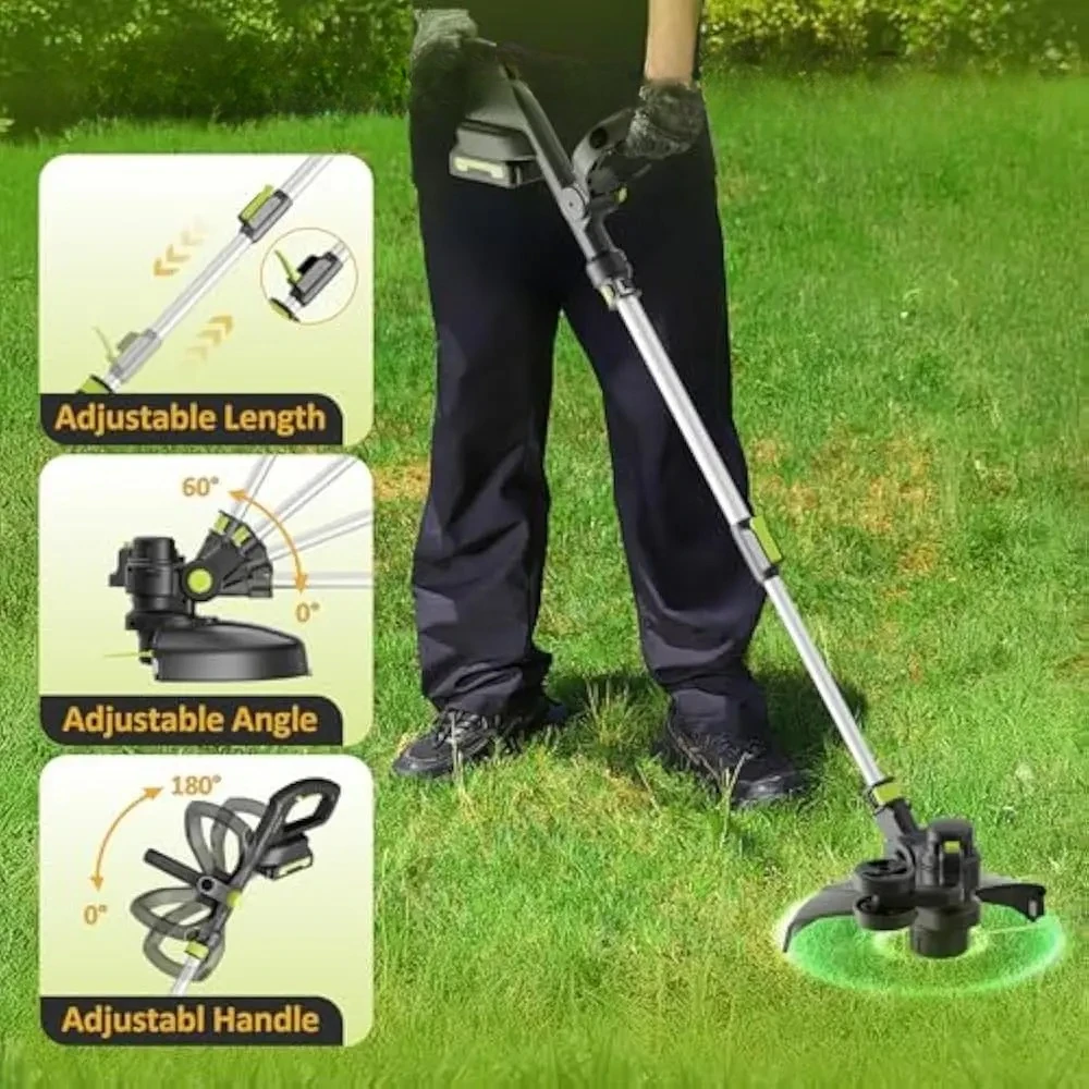 

20V Cordless String Trimmer, Two 2.0Ah Battery Powered w/ Fast Charger, 12'' Grass Cutter with Auto Line Feed with 8 Lines