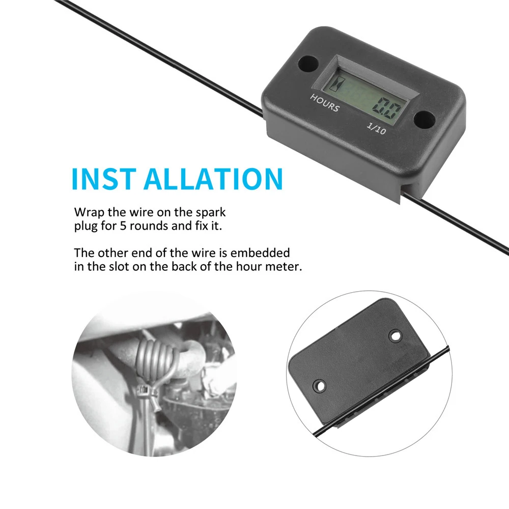 Digital LCD Hour Meter Motor Waterproof Display for Bike Motorcycle ATV Snowmobile Marine Boat Ski Dirt Gas Engine