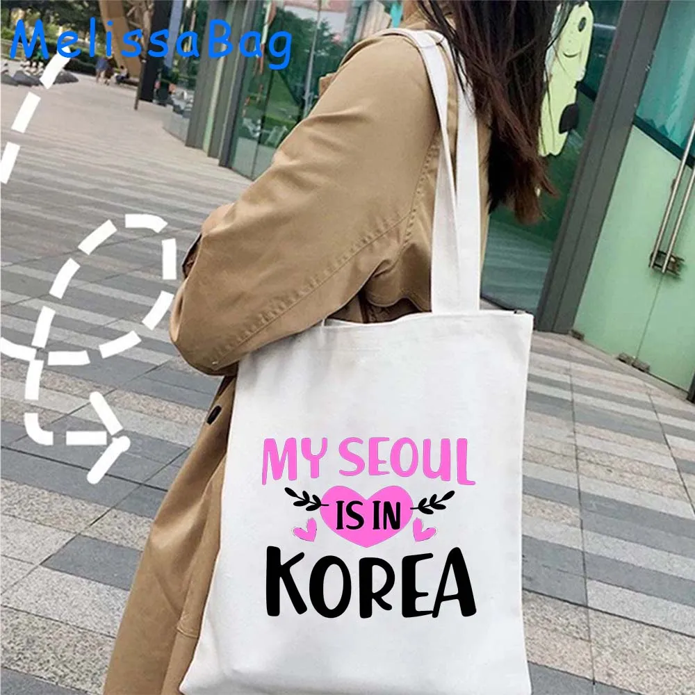 Sac fourre-tout en toile pour filles, sacs à main de shopping Harajuku, cadeaux mignons, drôle, musique coréenne, coeur, kBiovalley kpop lover