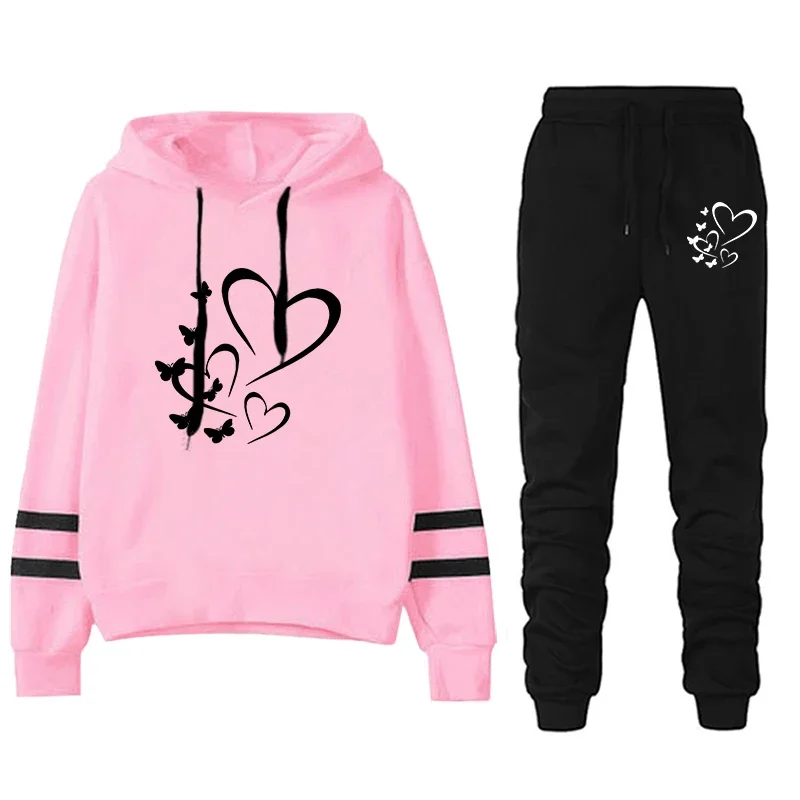 

Повседневный осенне-зимний качественный комфортный женский спортивный костюм для бега, повседневные уличные толстовки, цельный полосатый свитшот и спортивные штаны