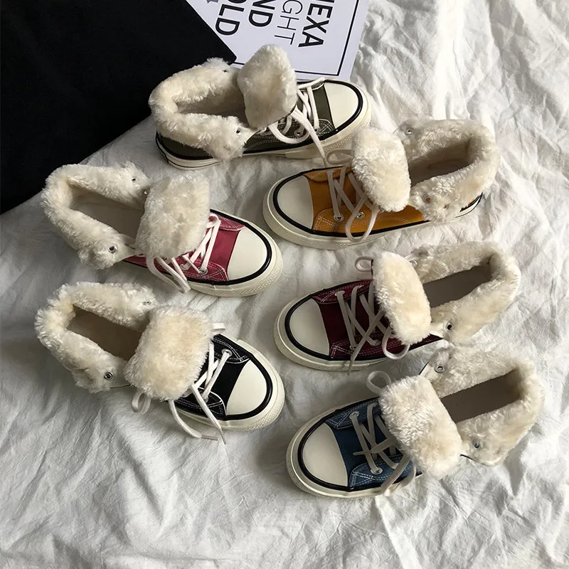 

Women and Men Winter Zapatillas De Mujer Plus Velvet High Top Canvas Shoes Women's Cotton Thick Warm Shoes Hot Selling