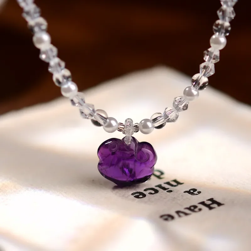 Amethyst Necklace ins Style Versatile Stack Belt Gift for Girlfriend Light Luxury Clavicle Chain Amethyst Ruyi Necklace
