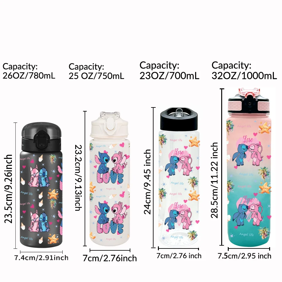 1pc disney stitch anjo impresso 23-32oz multi-plástico garrafa de água portátil esportes copo de água presente de aniversário