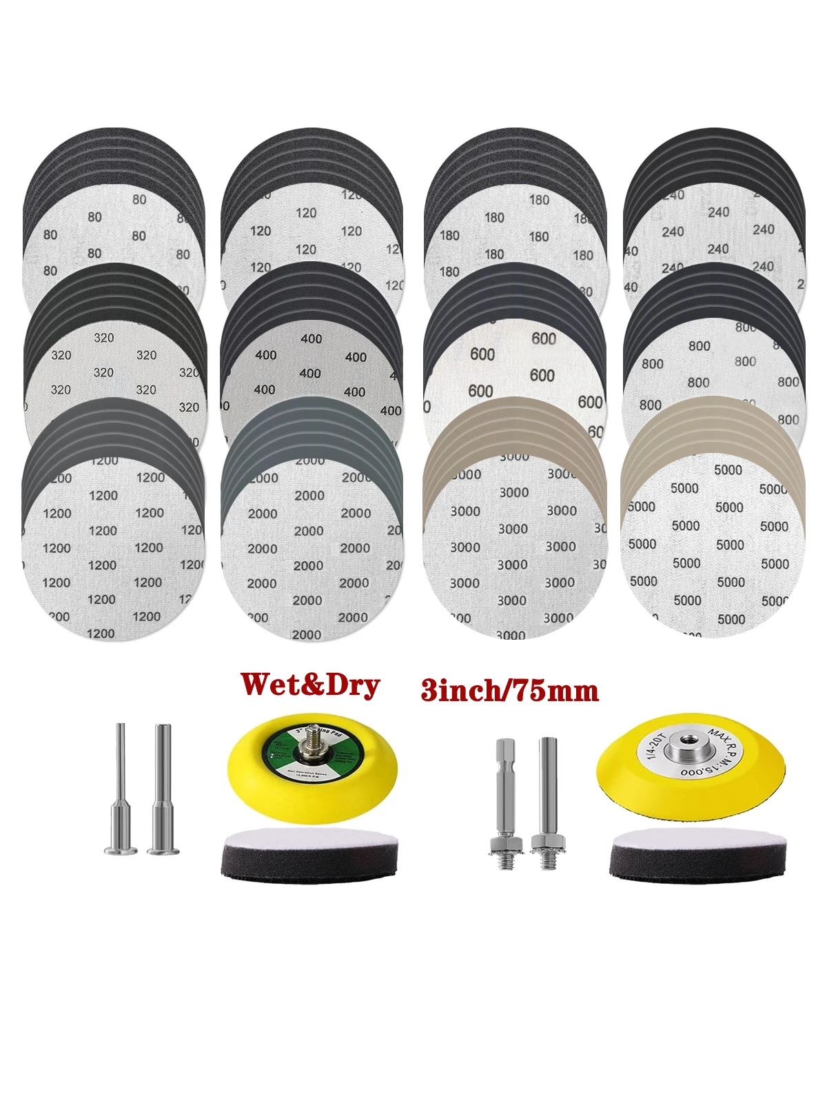 60 Stück 75mm Nass-Trocken-Schleifscheiben mit Klettverschluss, 3 Zoll Schleifscheiben für Exzenterschleifer, Schleifpapier-Pads