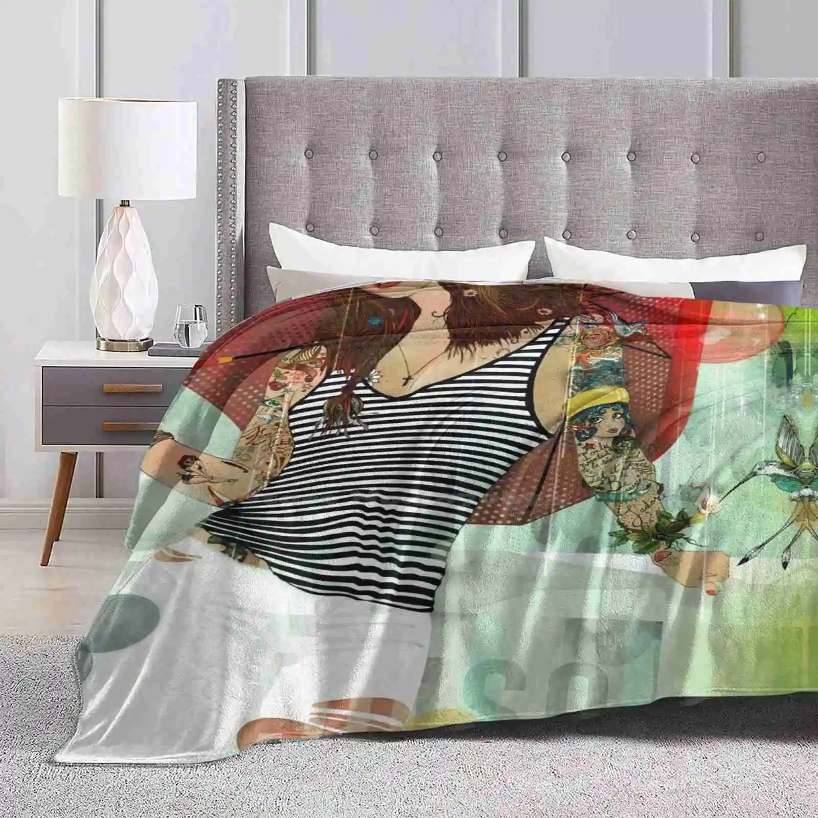 Hotel Paradiso Hot Sale Printing High Qiality Warm Flannel Blanket Photoshop Rain Green Umbrella Tattoo