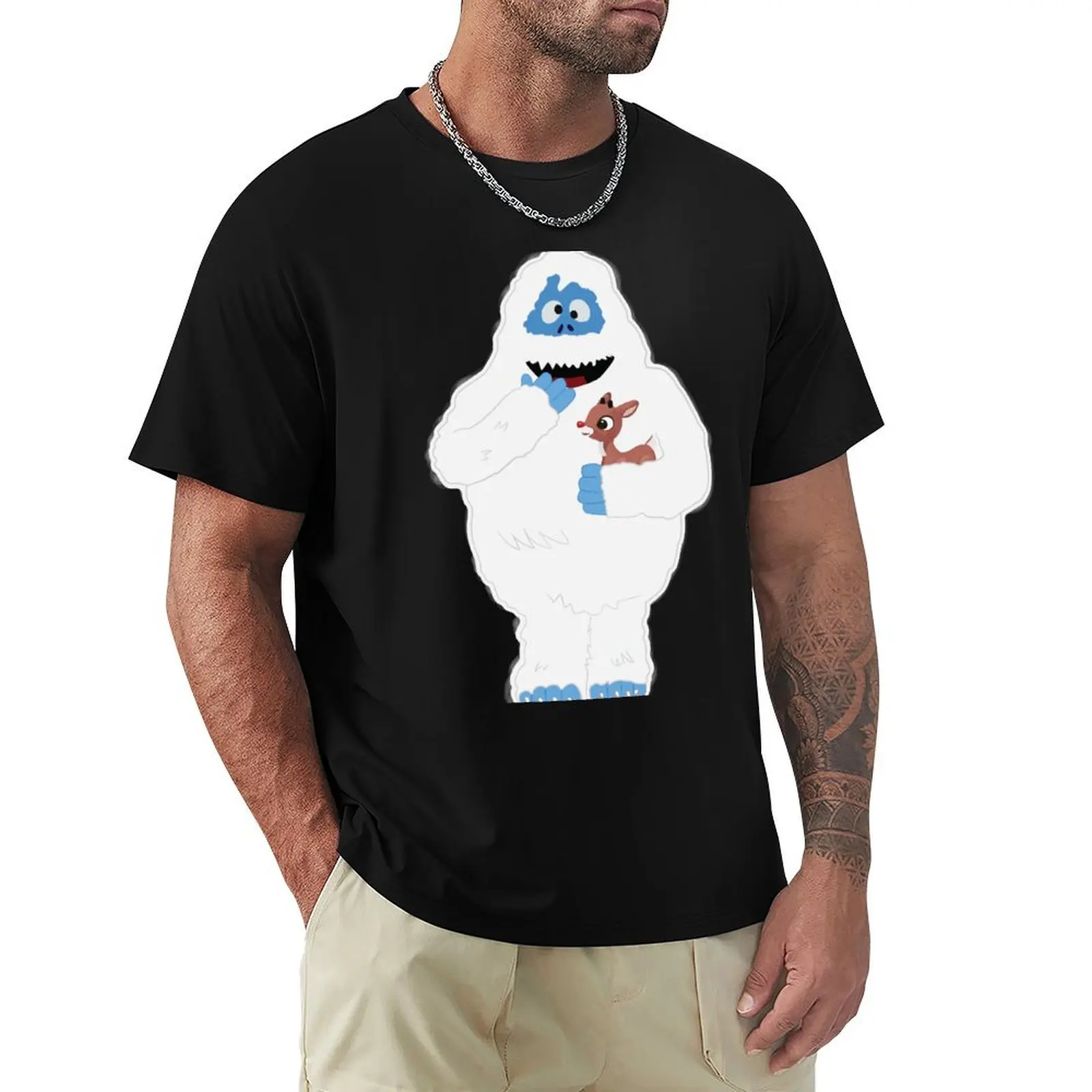 

Classic Christmas Abominable Snowman with Rudolph  GraphicLoveShop T-Shirt Basic Solid Color Short Sleeve T-Shirt