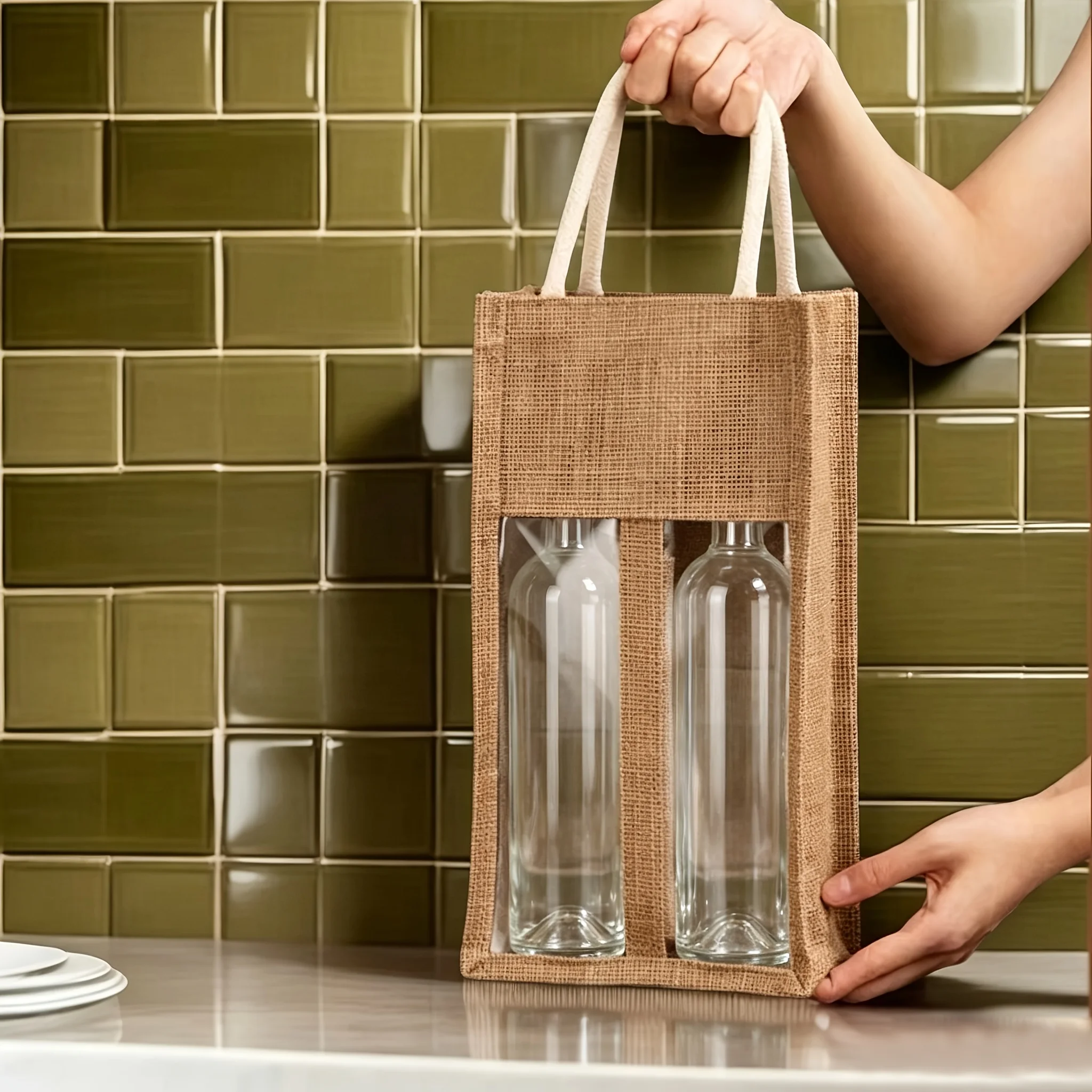 6pcs Bottled Container Storage Bag, with Transparent Window, Khaki, Rectangular Handbag, 12.99 X 6.69 X 3.93 Inches, Party