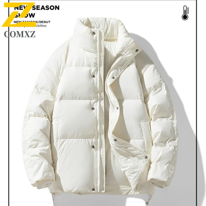 

Autumn Winter Warm Stand Collar Down Jacket Loose Fit Thickened White Duck Coat Men Casual Puffer Outerwear Lightweight Comfort