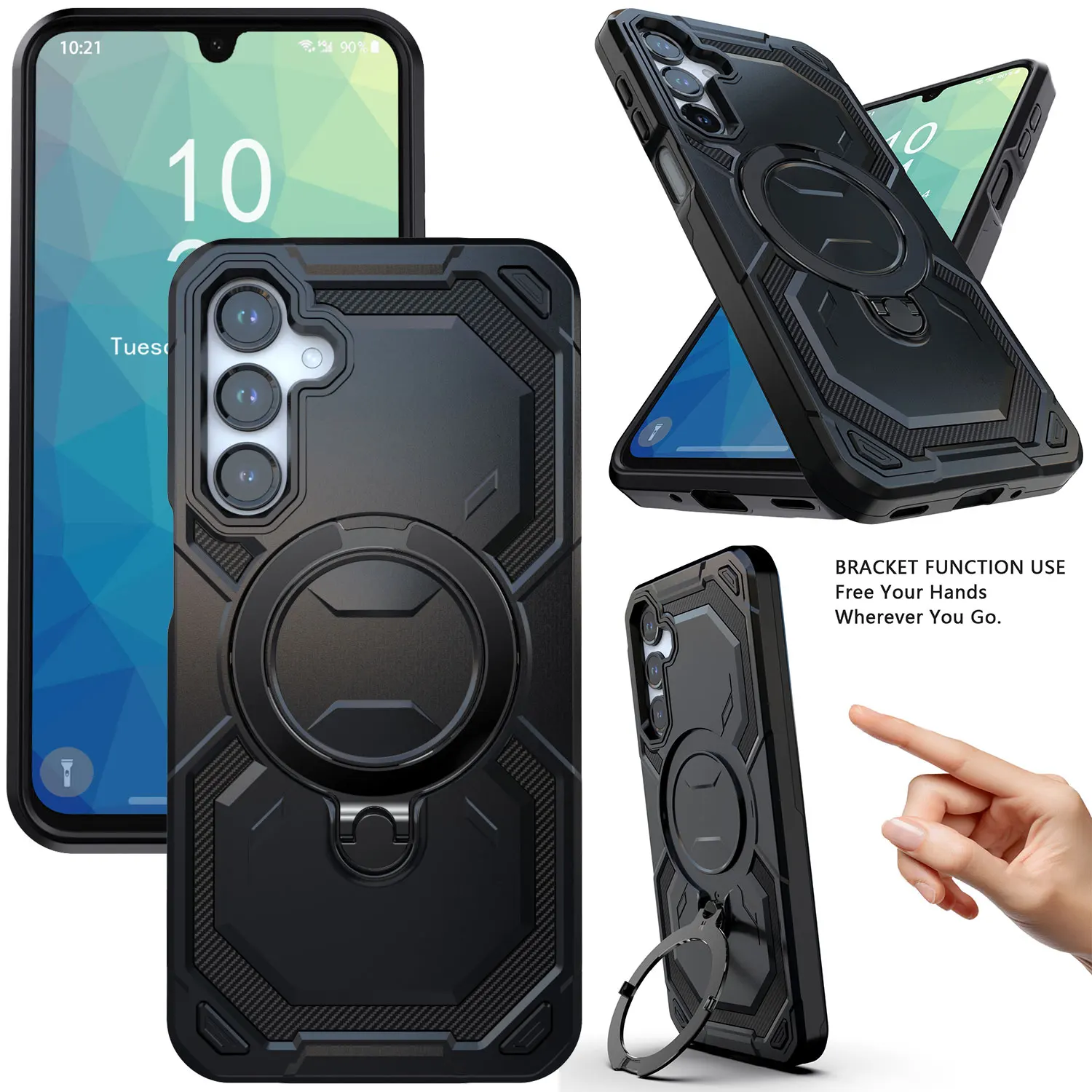 

Для Samsung Galaxy A16 противоударный чехол-держатель с кольцом и подставкой, магнитный прочный гибридный сверхпрочный чехол для телефона