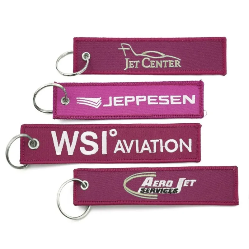 Personalized  Wholesale Flying Custom Jet Tag Keychain Fabric woven Brand Tag Woven Custom logo Keychain Embroidery keychain