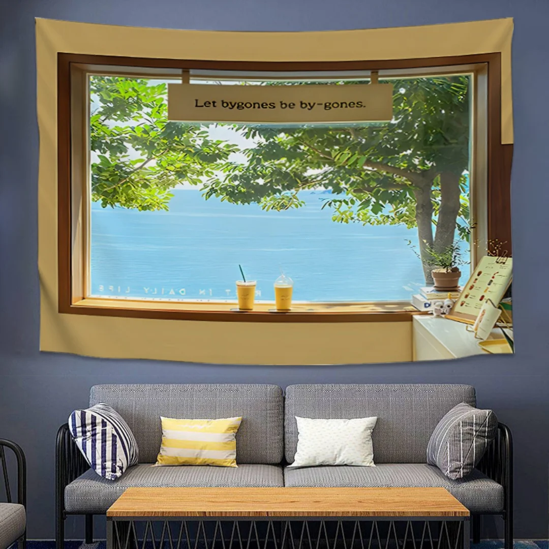 Ins Schöne Fenster atemberaubende Landschaft Live-Streaming Wandstoff Hintergrund Stoff Schlafsaal Schlafzimmer Dekoration Wandteppiche