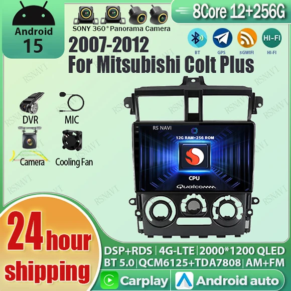 Android 15 Carplay Auto Qualcomm 2K QLED pantalla reproductor de Radio de coche para Mitsubishi Colt Plus 2007-2012 GPS estéreo Multimedia 4G BT