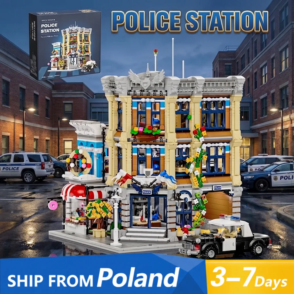 Klemmbausteine Polizeistation mit 6 Figuren Modulare Gebäude-Bausteine Stadtzentrum Straßenansicht Apartment Laden Architektur Ziegelstein-Modellbausatz Jungen Spielzeug Erwachsene Kinder Geschenk