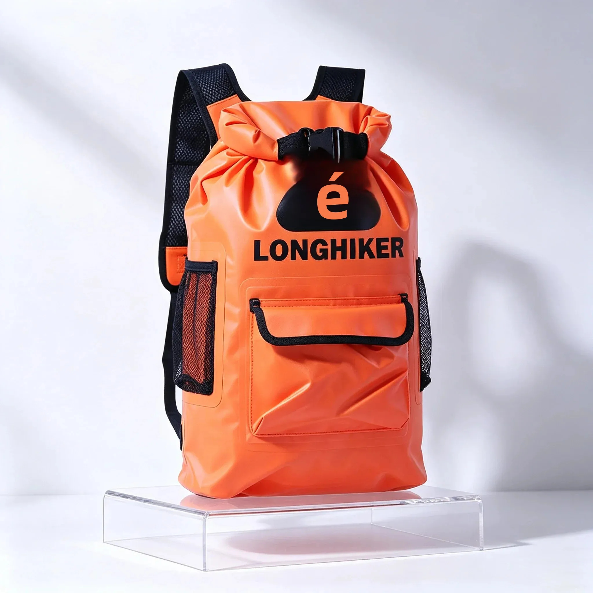 リバートレッキング用防水バックパック-pvc-20l-折りたたみ式-再利用可能、オレンジ・イエロー・グレー-高強度バックル-ドライバッグ-水泳-カヤック用