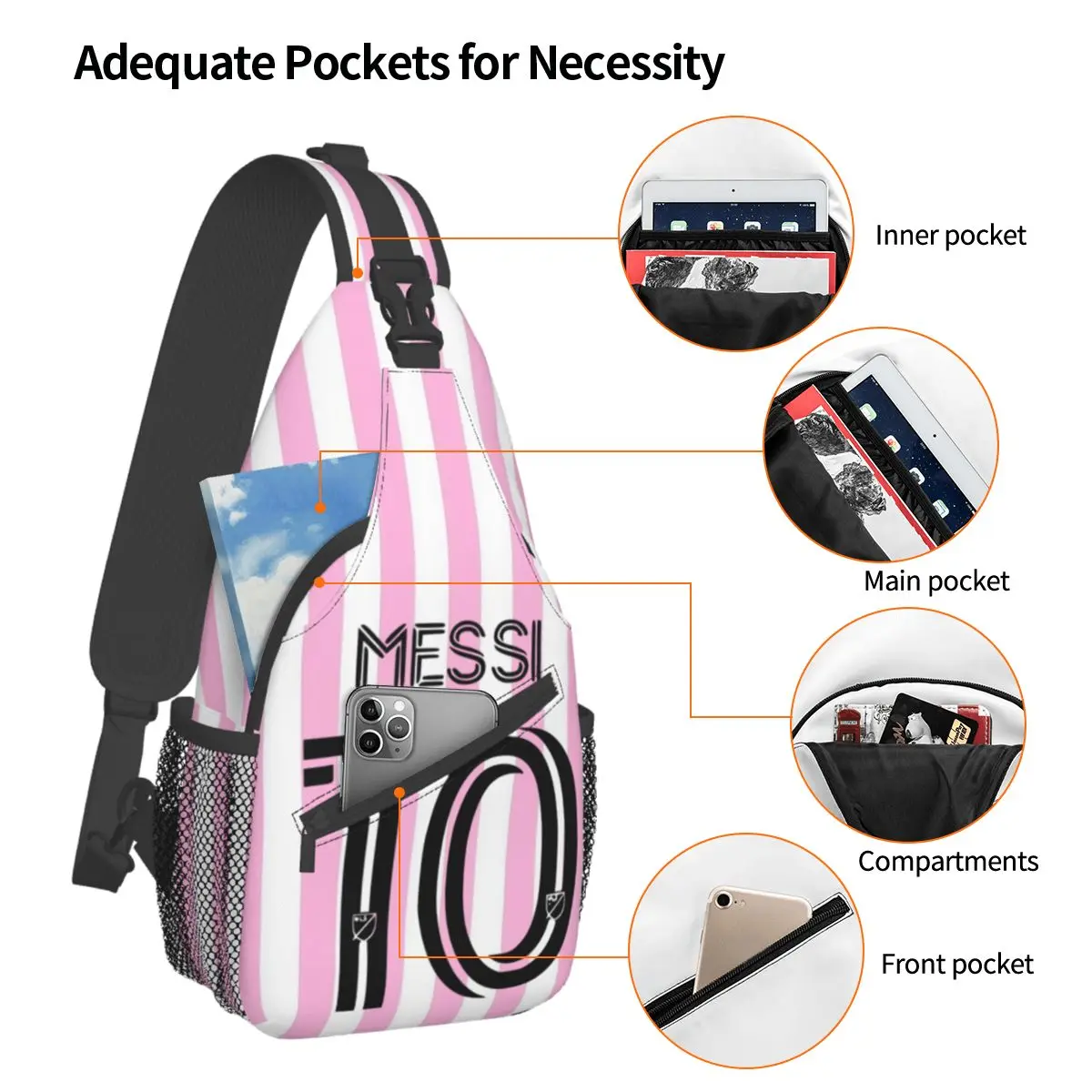 Messi Number 10 Small Sling Bag Chest Crossbody Shoulder Backpack Travel Hiking Daypacks Football Men Women Satchel