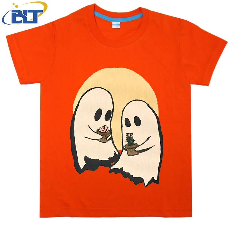 Two Ghosts Printed Children's T-shirt Summer Cotton Short Sleeve Casual Tops Suitable for Boys and Girls